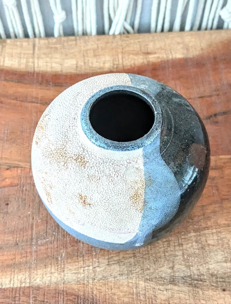 Handmade Artisan Ceramic Vase - Black & Blue Glaze - Signed Studio Pottery 4